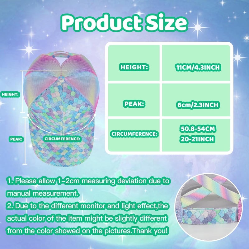 BROMZ Girls Glitter Baseball Cap Kids Ponytail Hat Adjustable Summer Mesh Trucker Hats for 4-12 Years - Image 5